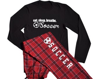 Soccer Pajama Set Eat Sleep Breathe Soccer Gift Set Long Sleeve Etsy