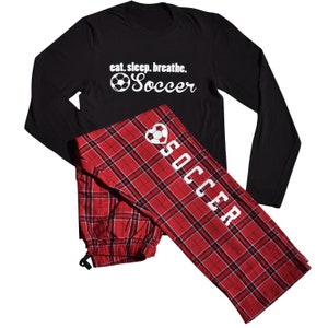 Soccer Pajama Set Eat Sleep Breathe Soccer Gift Set Long Sleeve