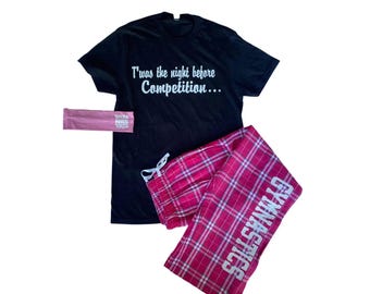Twas the Night Before Competition Gymnastics Pajama Gift Set- Tee, Pants, & Headband