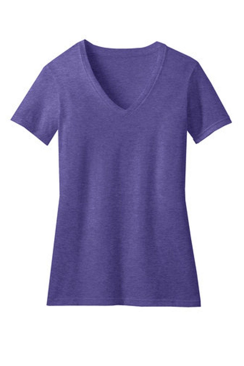 May include: A purple short-sleeved v-neck t-shirt made of a soft, comfortable fabric.