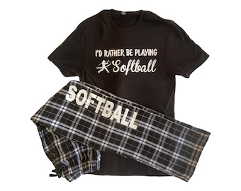 Conjunto de pijama de regalo "Preferiría jugar sóftbol": camiseta, pantalón y diadema