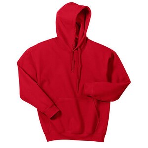 May include: A solid red hooded sweatshirt with a drawstring and a kangaroo pocket. The long-sleeved top is made of a soft material and is suitable for casual wear. The hoodie is shown against a white background.