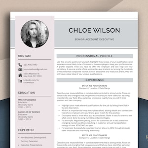 Resume Template for Word & Apple Pages with Matching Cover Letter, Professional and Modern Resume with Photo, CV Template with Picture