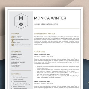 Professional and Modern Monogram Resume Template for Word and Pages, Creative Resume Design | CV Template with Cover Letter