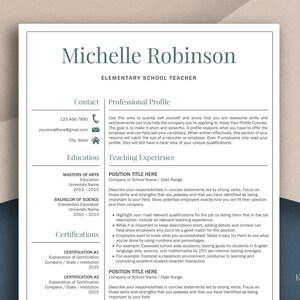 Teacher Resume Template for Word, Resume Teacher, Elementary Resume, Teaching Resume, CV Teacher