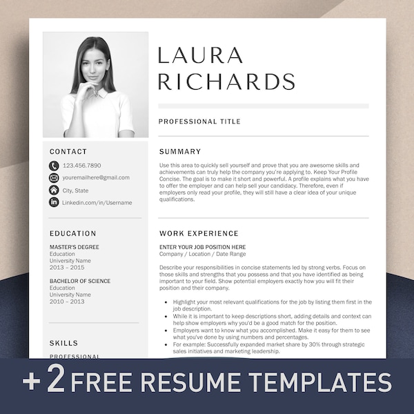 CV Template Resume Template with Photo Word and Pages | Professional Resume + Cover Letter, Executive Resume with Picture, Engineer Resume