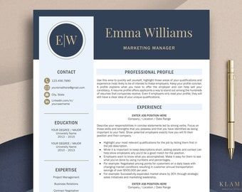 Resume Template Word | Monogram Resume with Cover Letter, 1-3 Page Professional Resume for Word & Pages, Executive CV Resume