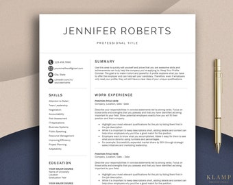 Plantilla de currículum para Word y Apple Pages Plantilla de currículum limpio y carta de presentación