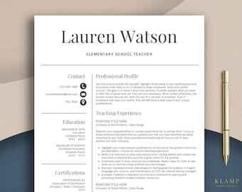 Teacher Resume Template for Word, Teacher CV Template, Teaching Resume Template, Resume for Teacher, Elementary Resume, Resume Template