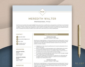 Creative Resume Template for Word & Mac Pages, 1 and 2 Page Modern Resume with Cover Letter, Professional CV Template