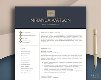 Professional Resume Template, Monogram Resume for Word and Pages, Modern Executive Resume, Cover Letter, CV Template, Blue Resume Template