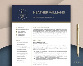 Modern and Professional Resume Template with Monogram for Word & Pages, Modern CV Template, Professional CV, Curriculum Vitae, Cover Letter