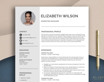 Plantilla de CV con foto + carta de presentación / Plantilla de CV profesional para Word y Pages / CV creativo y moderno