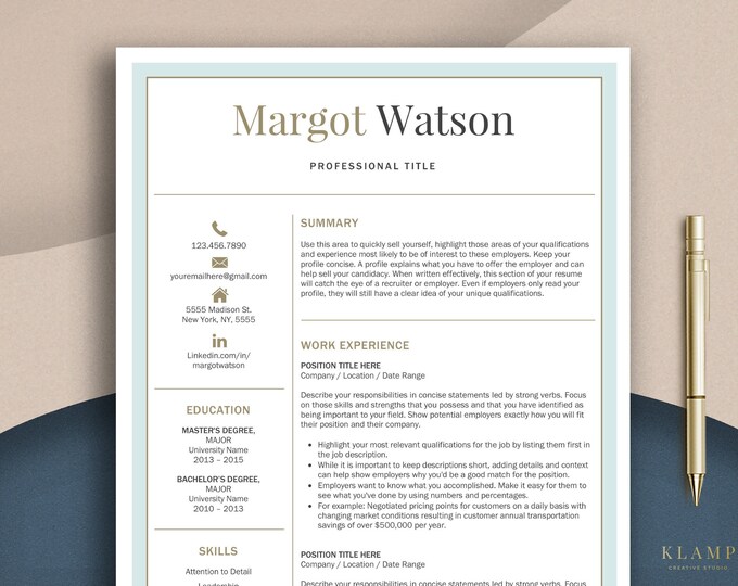 Creative & Modern Resume / CV Template for Word AND Pages; Professional ...