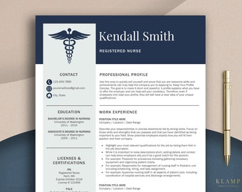 Nursing Resume Template for Word & Pages, Registered Nurse Resume, RN Resume, Remote Nurse, Nursing CV, New Grad Nurse, Medical Resume