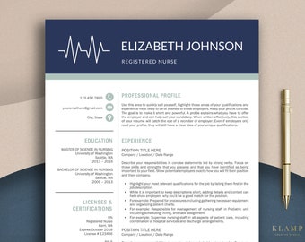 Plantilla de CV de enfermera para Word, CV médico, plantilla de CV de enfermera, CV de RN, CV de médico, plantilla de CV de médico