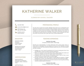 Teacher Resume Template for Word, Resume Teacher, CV Teacher, Elementary Resume, Teaching Resume