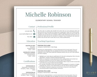 Teacher Resume Template for Word, Resume Teacher, Elementary Resume, Teaching Resume, CV Teacher