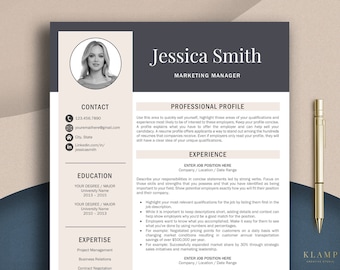 Modern Resume Template with Photo, Professional Resume Template for Word and Apple Pages with Matching Cover Letter, CV Template