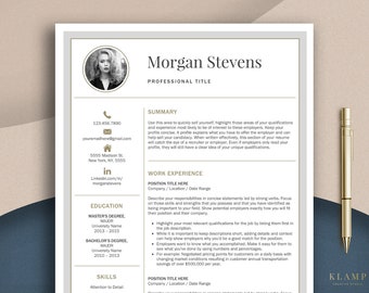 Resume Template with Photo Word & Pages, Modern CV Template with Photo, Curriculum Vitae Template, Professional Resume with Picture