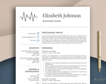 Plantilla de currículum de enfermera para Word con carta de presentación coincidente, plantilla de CV médico, plantillas de currículum de RN, CV de médico