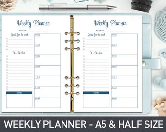 A5 Weekly Planner Printable, Weekly Planner Inserts, Weekly Organizer, Half Size Weekly Planner, Week Planner Page, Weekly To Do List