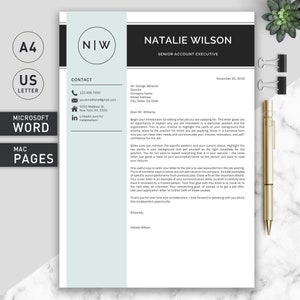 May include: A black and white cover letter template with a light blue background. The template includes a contact section with a phone number, email address, and LinkedIn profile link. The letter is addressed to Mr. George Williams, Director. The letter includes a section on how to write a cover letter, with tips on tailoring the letter to the job and highlighting key accomplishments.