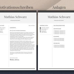 May include: A black and white resume template featuring the name Mathias Schwarz and the title Personalreferent. The document includes sections for personal details, a short profile, and a list of attachments. The text is in German.