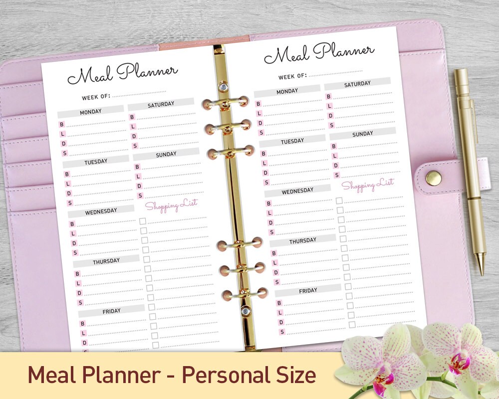 Personal Size Meal Planner Printable, Weekly Meal Planner, Menu Planner ...