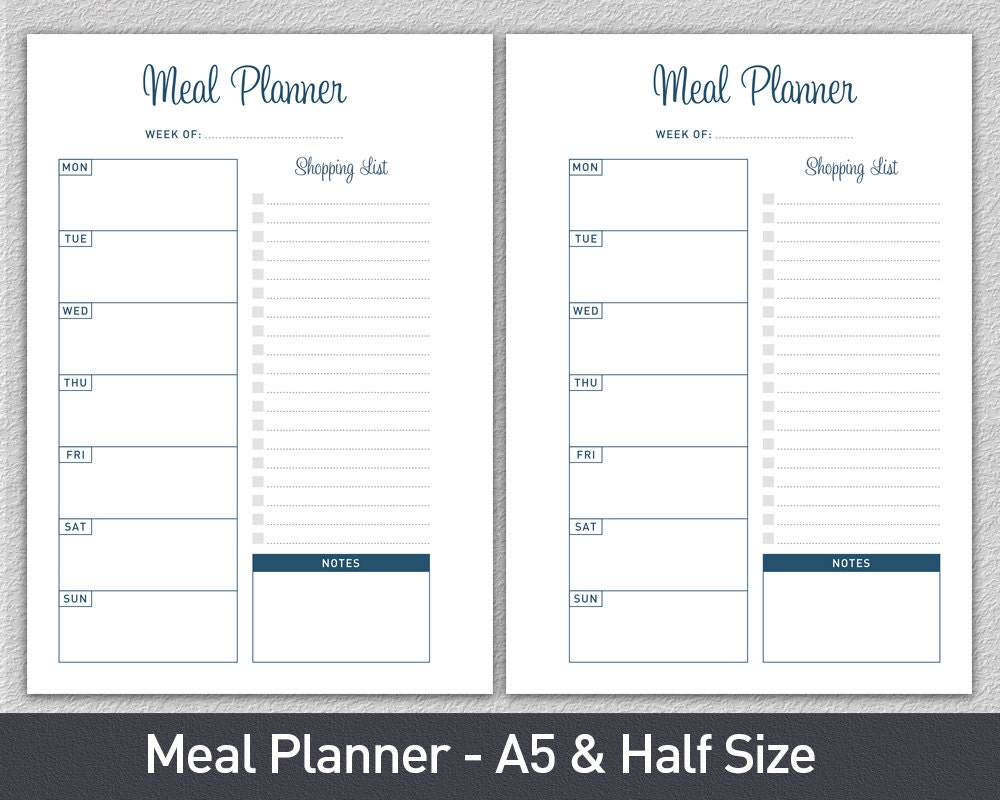 A5 Meal Planner Printable, Weekly Meal Planner, Menu Planner, Printable ...