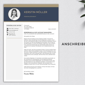 May include: A formal cover letter for a Key Account Manager position. The letter is written in German and includes the applicant's name, contact information, and a brief introduction.