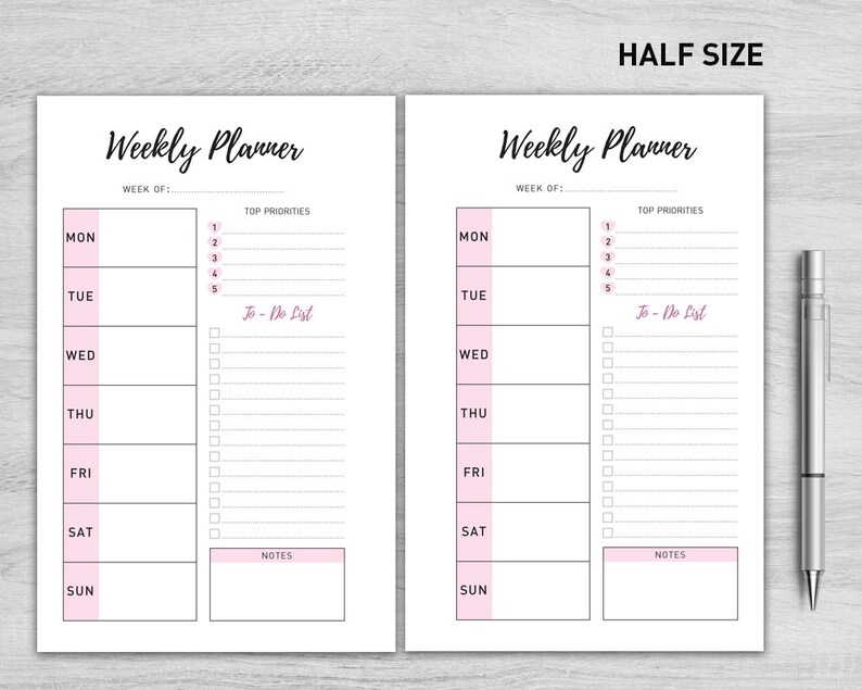 Weekly Planner A5 Planner Insert Productivity Planner Weekly Planner 