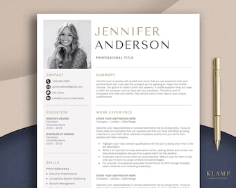 Professional Resume Template with Photo for Word & Pages 2024 + 2 Free Resume Templates, Cover Letters, Icons | Business Resume CV Template