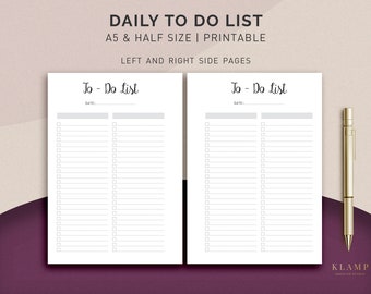 To Do List Printable, To Do Planner Inserts, To Do List Notepad, To Do List Notebook, Printable Planner Pages, A5 and Half Size