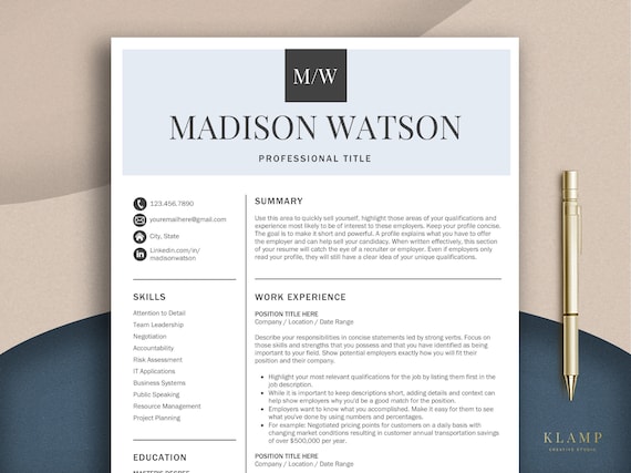 Professional Resume Template Word & Mac Pages, Minimal Resume, Modern Resume, CV Template Professional, Executive Resume, Lebenslauf
