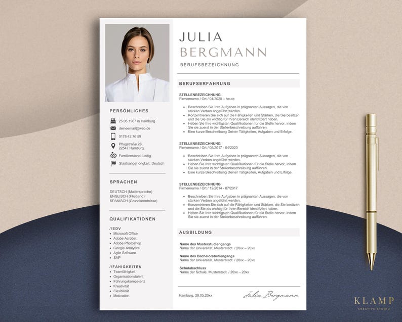 Bewerbungsvorlagen Lebenslauf Vollage Deutsch Word und Apple Pages + Deckblatt、Anschreiben、Lebenslauf Professionelle Bewerbung 画像 1