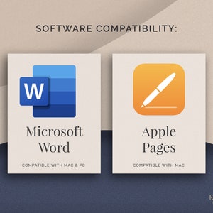 May include: A graphic showing the software compatibility of Microsoft Word and Apple Pages. Microsoft Word is compatible with Mac and PC computers. Apple Pages is compatible with Mac computers.