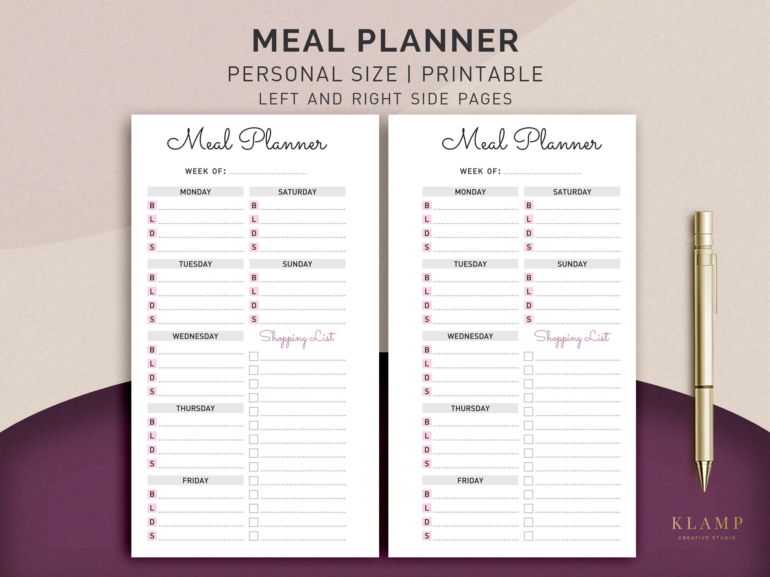 Personal Size Meal Planner Printable, Weekly Meal Planner, Menu Planner ...