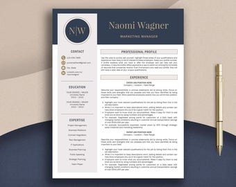 Plantilla de currículum para Word y Pages, plantilla de CV, plantilla de currículum moderna de descarga instantánea, currículum de marketing, plantilla de currículum ejecutivo