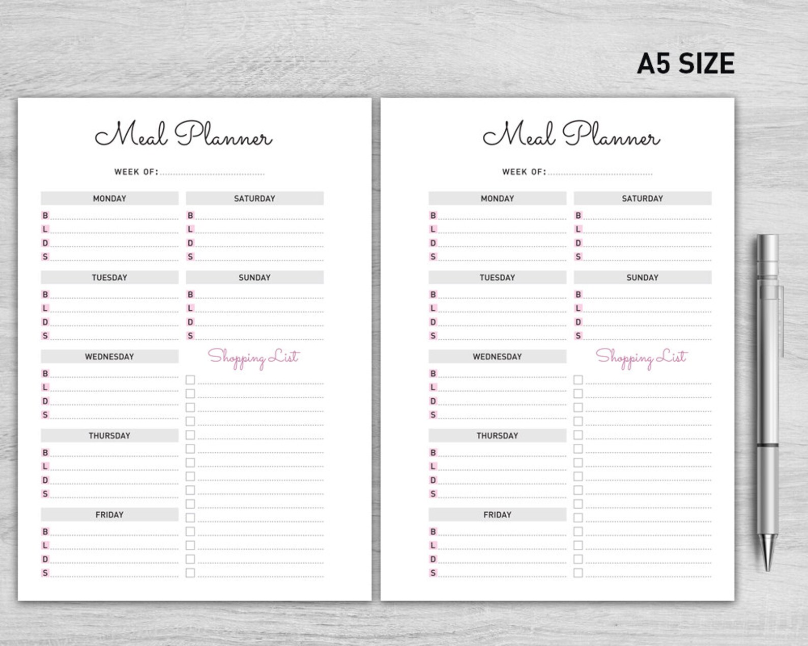 A5 Meal Planner Printable, Weekly Meal Planner, Menu Planner, Printable ...