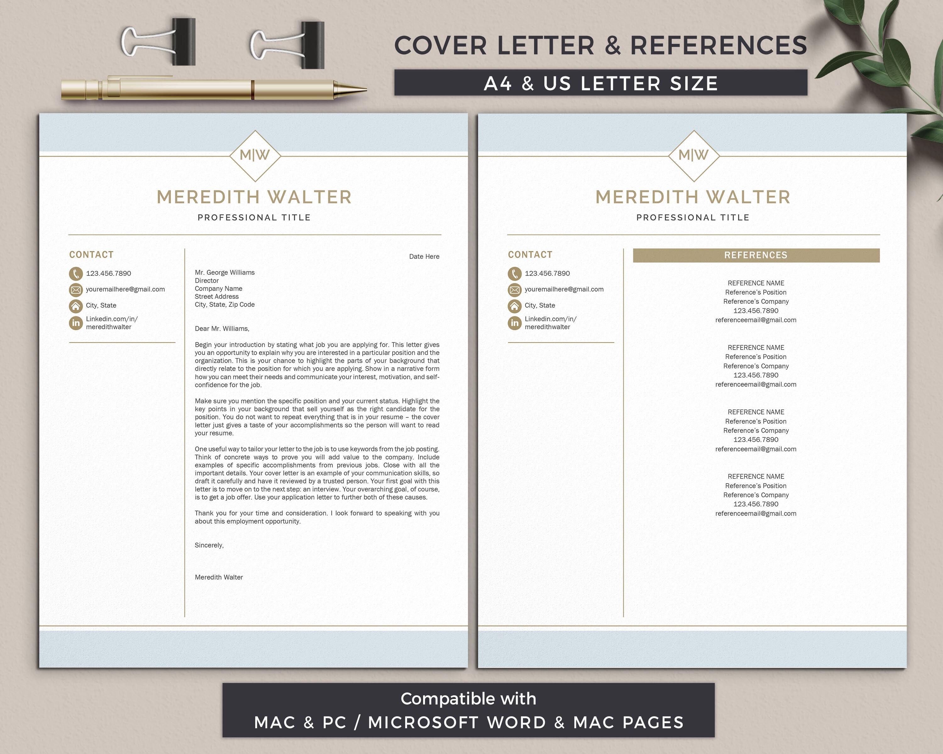 Creative Resume Template for Word & Mac Pages, 1 and 2 Page Modern ...