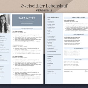 May include: A two-page CV template with a professional layout. The document includes a headshot, personal details, and sections for work experience, qualifications, and skills. The design uses a clean, modern font and a blue and white colour scheme.