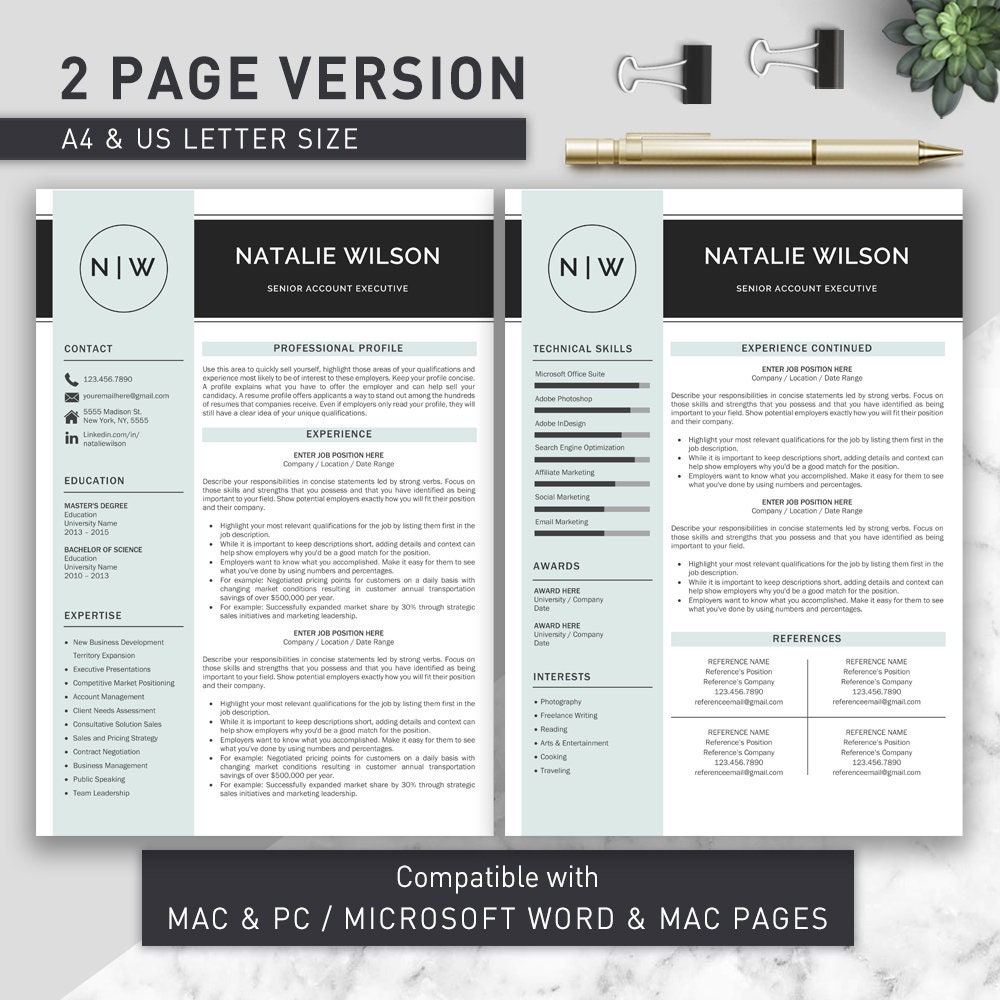 Professional and Modern Resume Template for Word and Pages | CV ...