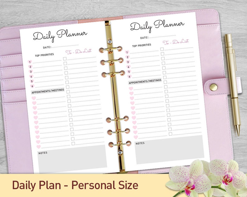 Personal Size DAILY PLANNER - Printable Planner Inserts, Daily Planner ...