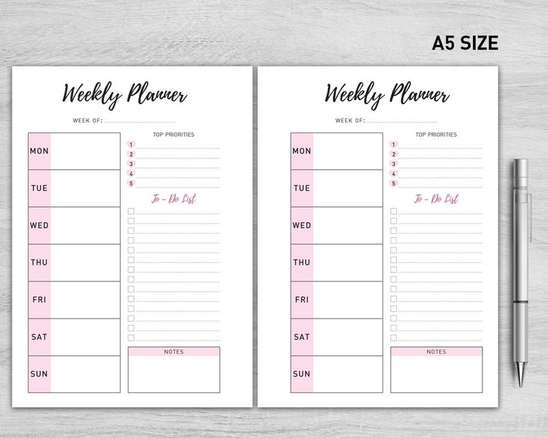 a5 weekly planner printable weekly planner inserts weekly