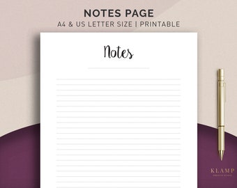 Notes Page - Planner Page Refills Printable, Printable Notepaper, Filofax Printable, Planner Inserts, Printable Notes, Letter & A4