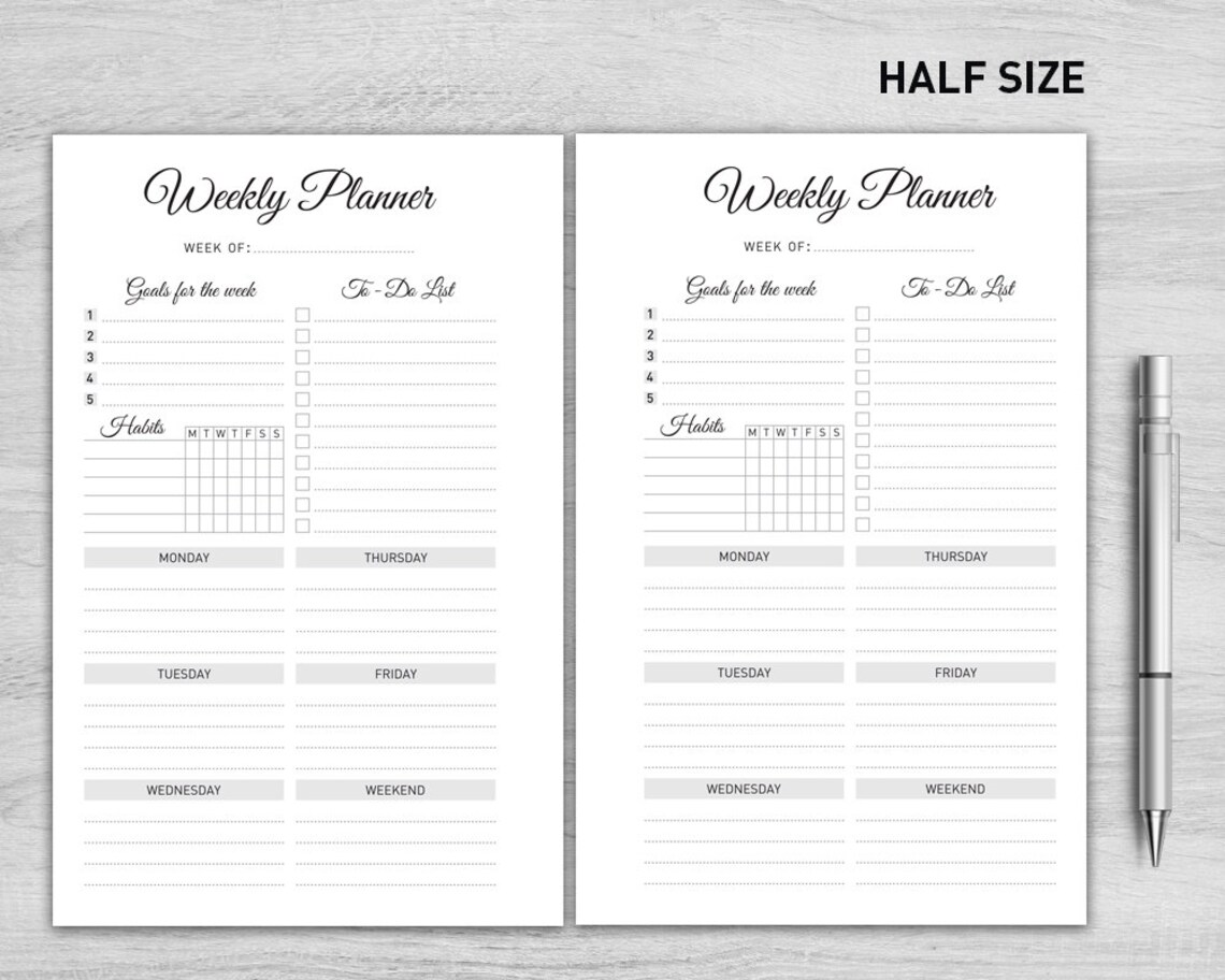 A5 Weekly Planner Printable Weekly Organizer Weekly | Etsy