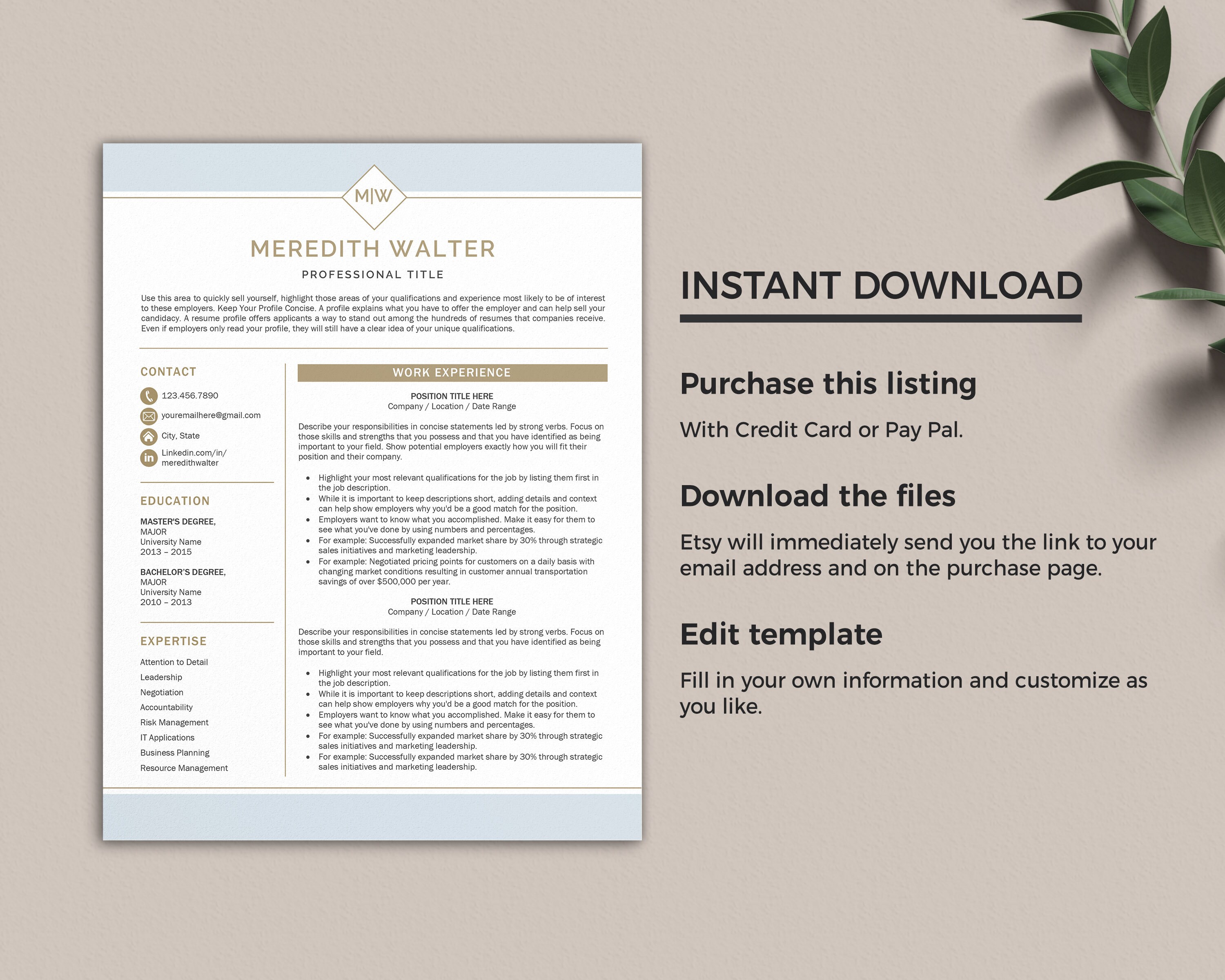 Creative Resume Template for Word & Mac Pages, 1 and 2 Page Modern ...