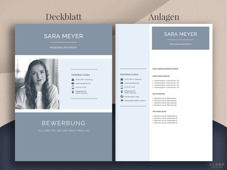 May include: A professional CV template in grey and white. The CV includes the name "SARA MEYER" and the title "PERSONALREFERENT". The document is divided into sections for personal details, work experience, and education.