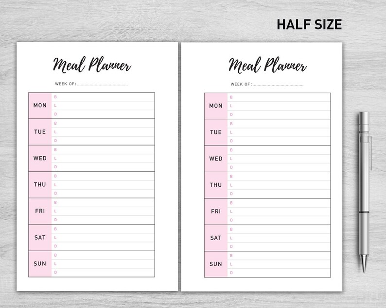 A5 Meal Planner Printable, Weekly Meal Planner, Menu Planner, Printable ...
